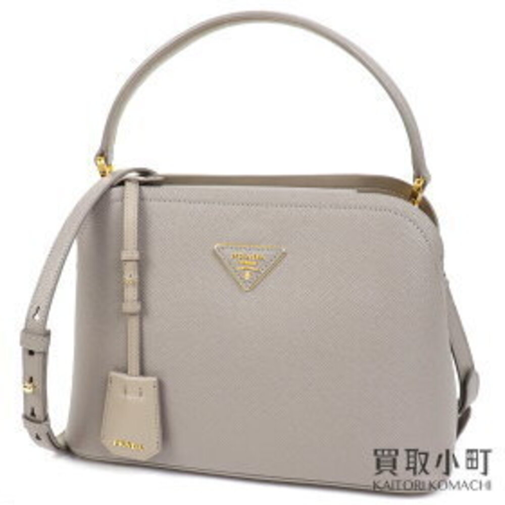 Prada Matinee Bag Saffiano Leather Triangle Logo Gray Shoulder Crossbody Handbag